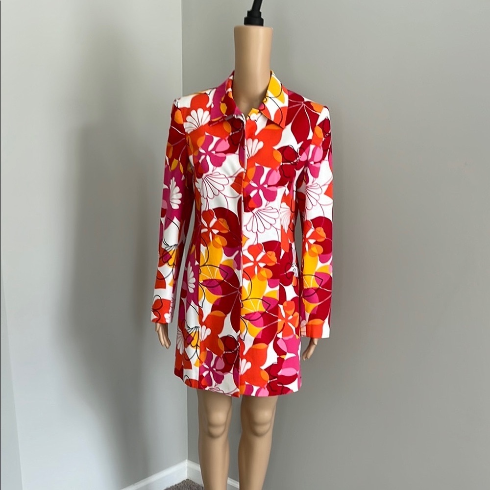 Grace Red, Pink and Yellow Coat with Bold Floral Design
